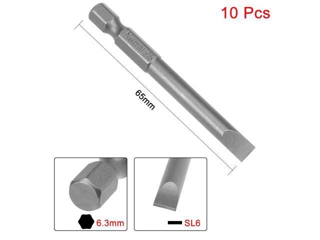 10pcs 65mm 1/4' Hex Shank SL6 Magnetic Slotted Head Screwdriver Bits S2