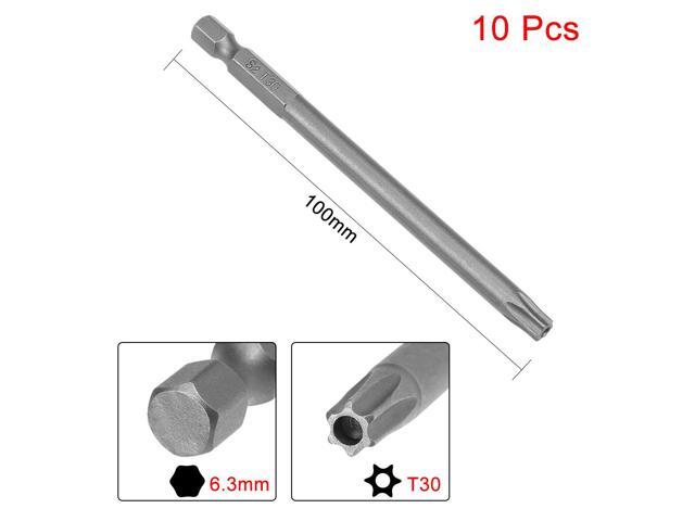 10pcs 100mm 1/4' Hex Shank T30 Magnetic Torx Head Security Screwdriver Bits S2