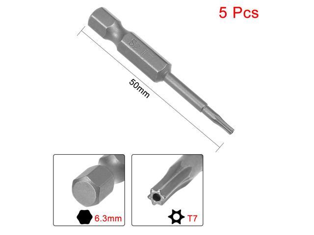 5pcs 50mm 1/4' Hex Shank T7 Magnetic Torx Head Security Screwdriver Bits S2