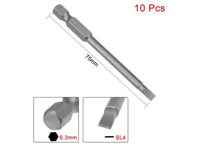 10pcs 75mm 1/4' Hex Shank SL4 Magnetic Slotted Head Screwdriver Bits S2