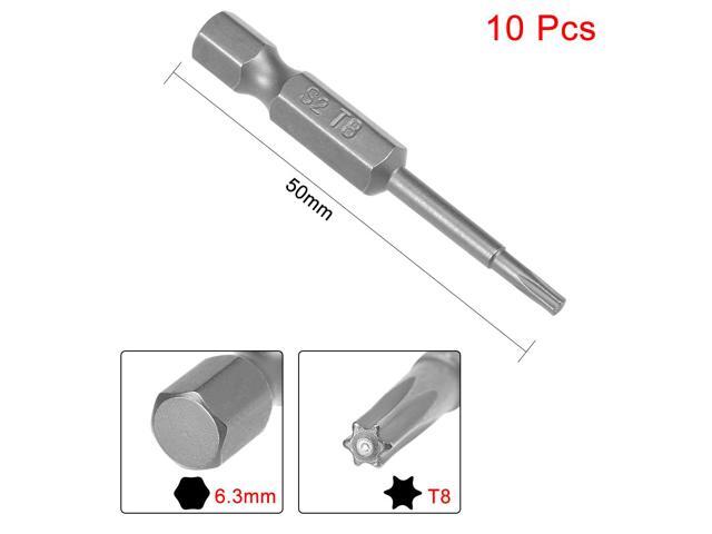 10pcs 50mm 1/4' Hex Shank T8 Magnetic Torx Head Screwdriver Bits S2 Alloy Steel