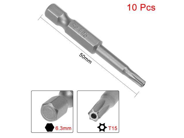 10pcs 50mm 1/4' Hex Shank T15 Magnetic Torx Head Security Screwdriver Bits S2
