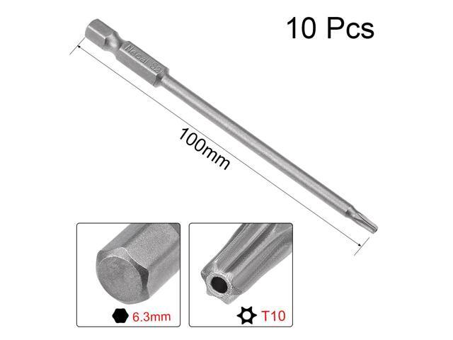 10 Pcs 1/4' Hex Shank T10 Magnetic Security Torx Screwdriver Bits 100mm Length
