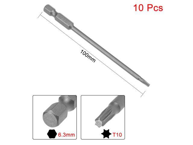 10pcs 100mm 1/4' Hex Shank T10 Magnetic Torx Head Screwdriver Bits S2