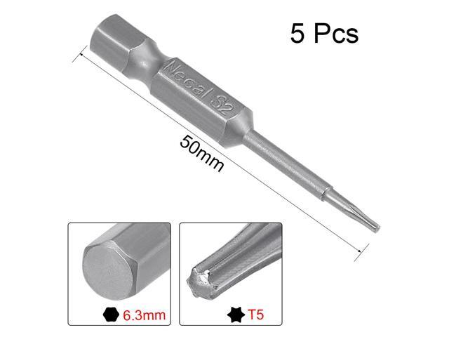 5 Pcs 1/4' Hex Shank T5 Magnetic Security Torx Screwdriver Bits 50mm Length