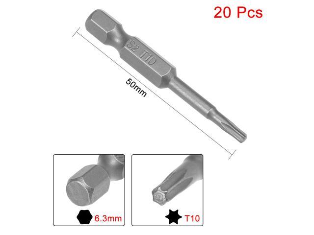 20pcs 50mm 1/4' Hex Shank T10 Magnetic Torx Head Screwdriver Bits S2 Alloy Steel