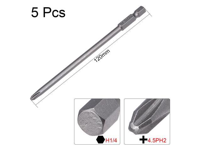 5 Pcs H1/4 Shank 120mm Length 4.5mm Phillips PH2 Magnetic S2 Screwdriver Bits