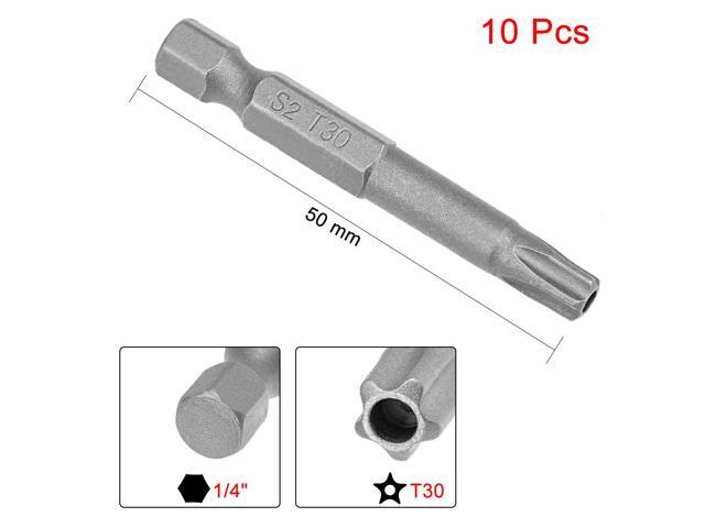 10pcs 50mm 1/4' Hex Shank T30 Magnetic Star Security Head Screwdriver Bits S2