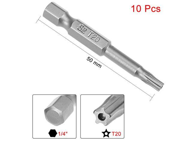 10pcs 50mm 1/4' Hex Shank T20 Magnetic Star Security Head Screwdriver Bits S2