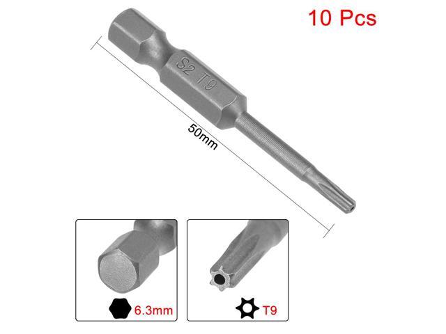 10pcs 50mm 1/4' Hex Shank T9 Magnetic Torx Head Security Screwdriver Bits S2