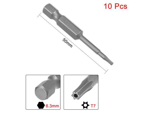 10pcs 50mm 1/4' Hex Shank T7 Magnetic Torx Head Security Screwdriver Bits S2