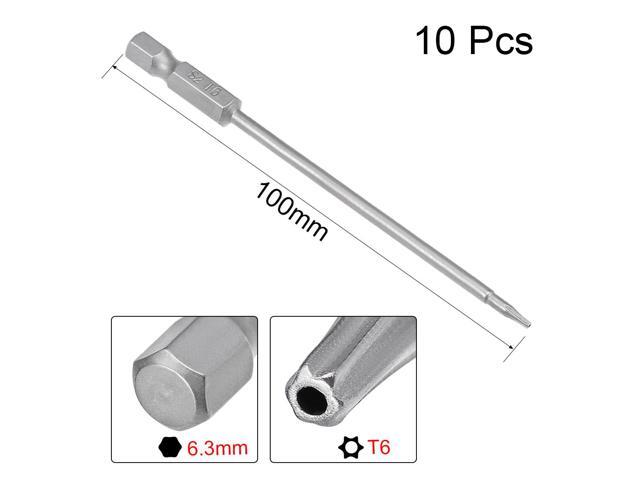 10 Pcs 1/4' Hex Shank T6 Magnetic Security Torx Screwdriver Bits 100mm Length