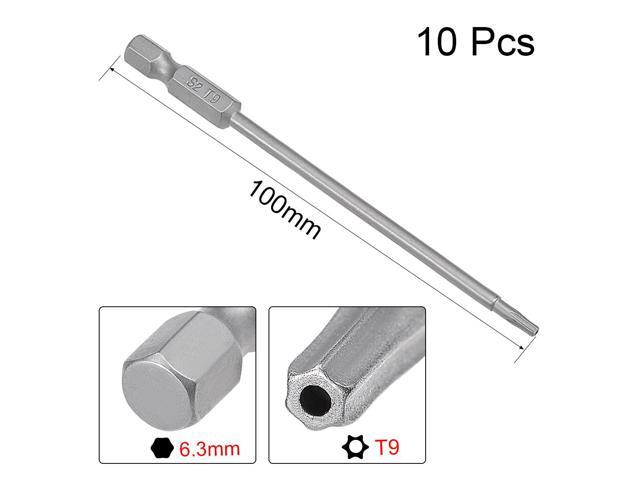 10 Pcs 1/4' Hex Shank T9 Magnetic Security Torx Screwdriver Bits 100mm Length