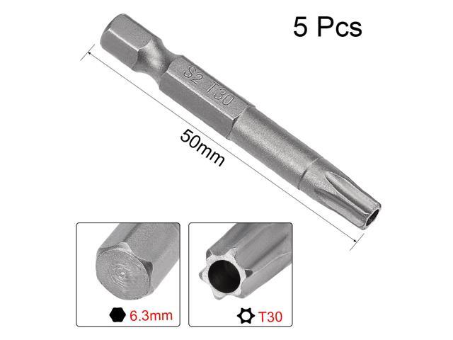 5 Pcs 1/4' Hex Shank T30 Magnetic Security Torx Screwdriver Bits 50mm Length