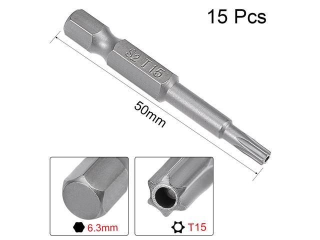 15 Pcs 1/4' Hex Shank T15 Magnetic Security Torx Screwdriver Bits 50mm Length