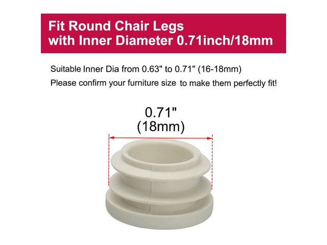 3/4' 19mm OD Plastic Round Ribbed Tube Insert Pipe Tubing End Covers Caps White 8pcs, 0.63'-0.71' Inner Dia Furniture Glide Chair Feet Floor Protector