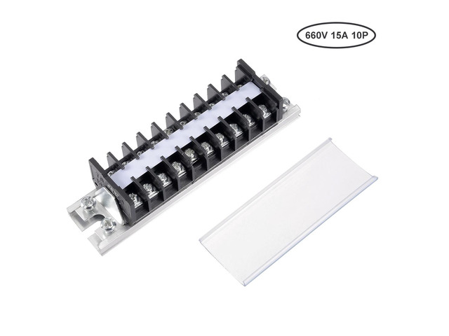 Barrier Terminal Strip Block 660V 15A Dual Rows 10 Position DIN Rail Base Screw