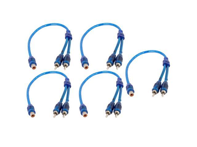 Unique Bargains Car Audio 1 RCA Female to 2 RCA Male Y Splitter Cable Wire Adapter 5pcs Blue