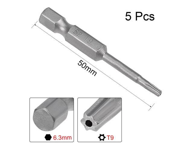 5 Pcs 1/4' Hex Shank T9 Magnetic Security Torx Screwdriver Bits 50mm Length