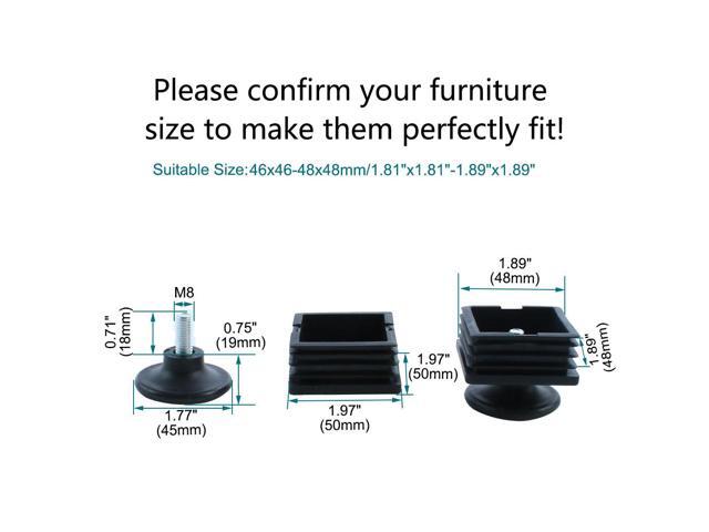 Adjustable Leveling Feet 50 x 50mm Square Tube Inserts Furniture Glide 8 Sets