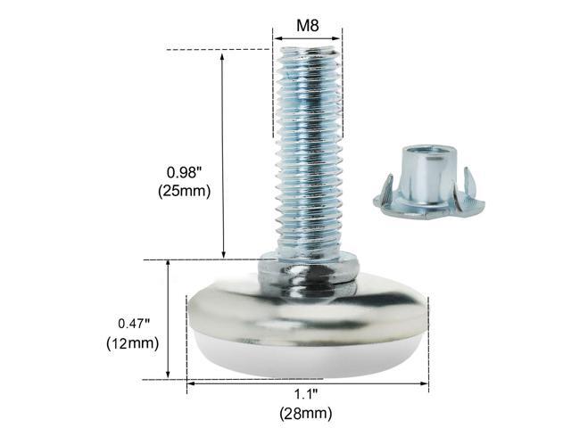 M8 x 25 x 30mm Leveling Feet Adjustable Leveler with T-nuts for Cabinet Leg 4pcs