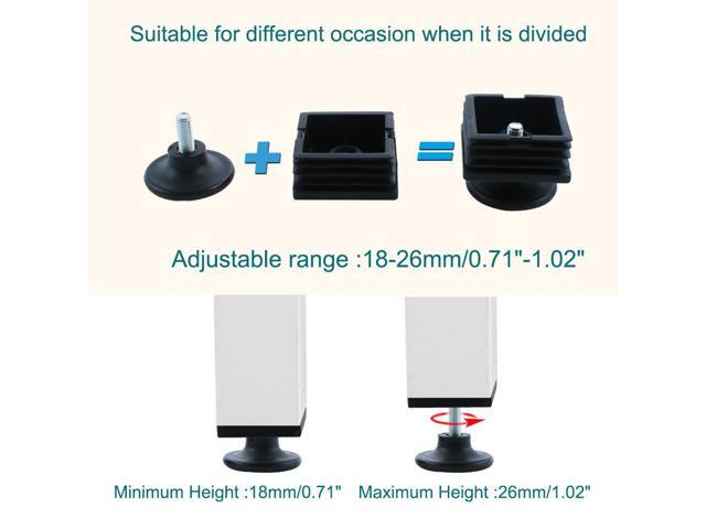 Adjustable Leveling Feet 50 x 50mm Square Tube Inserts Furniture Glide 8 Sets