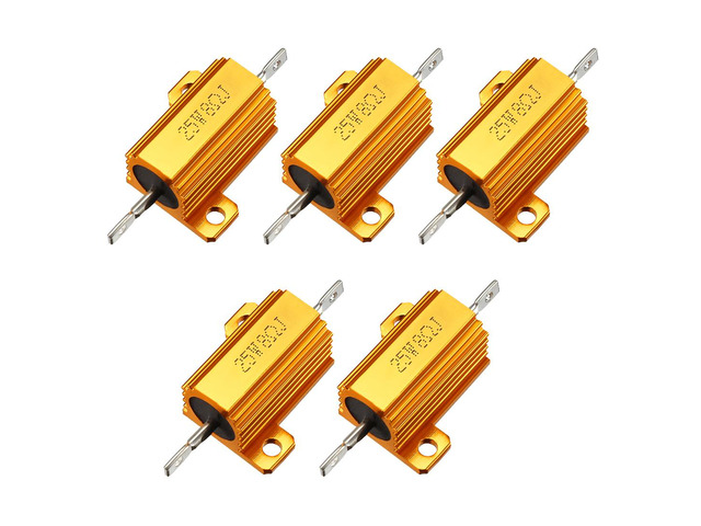 Unique Bargains 25W 8 Ohm 5% Aluminum Housing Resistor Screw Tap Chassis Mounted Aluminum Case Wirewound Resistor Load Resistors Gold Tone 5 pcs