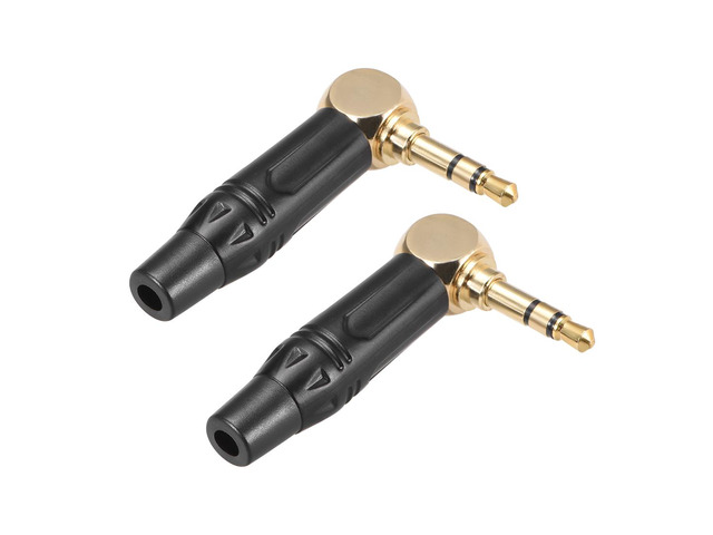 3.5mm Stereo Male Jack Solder Connector 90 Degree Audio Video AV TV Power Adapter Gold Plated Brass 2Pcs