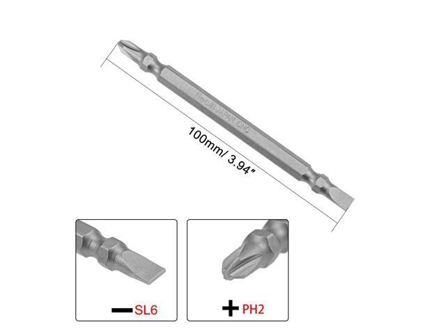 1/4' Hex Shank 100mm Length Magnetic Screwdriver SL5/PH2 Slotted-Phillips Double-Head Screwdriver Bits S2 Alloy Steel