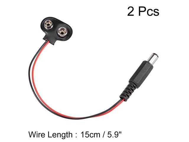 2pcs DC 9V Battery Clip T-Type Soft Buckle w DC Connector Wire 15cm Long