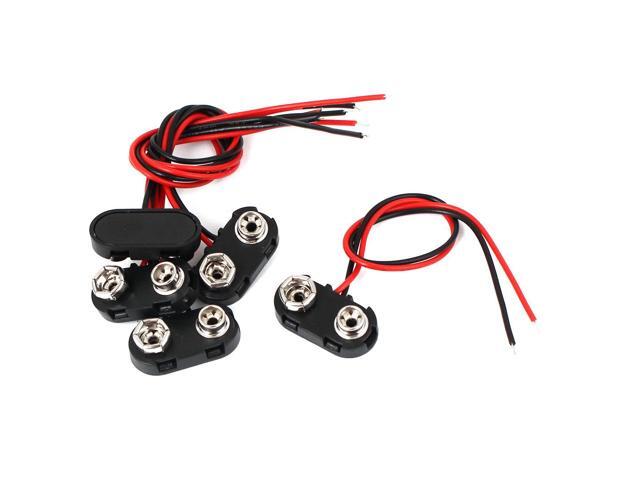 5 Pcs Black Plastic T Type 9 Volt Battery Clip Connectors Buckle Cable Leads