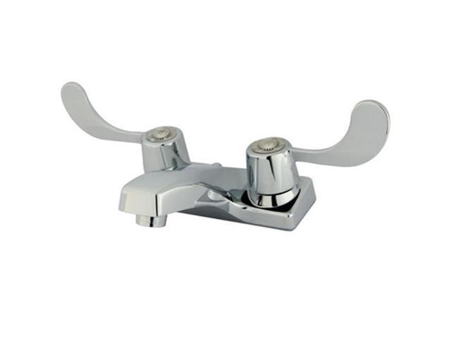 Two Handle 4' Centerset Lavatory Faucet with Grid Strainer in Chrome by Kingston Brass