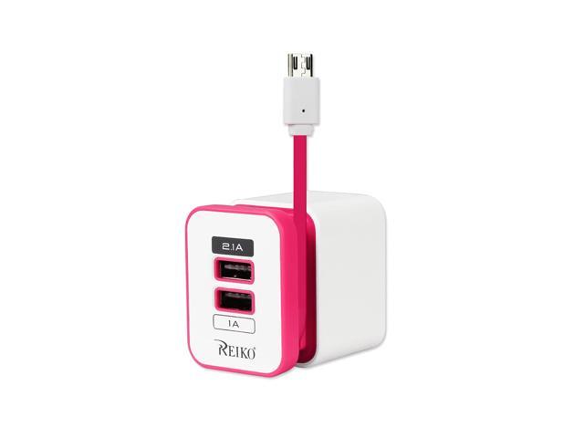 Reiko 2 AMP Dual Port Portable Travel Adapter Charger In Hot Pink