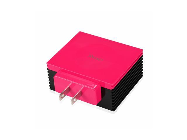 REIKO 4 AMP FOUR PORTS PORTABLE TRAVEL STATION CHARGER IN HOT PINK
