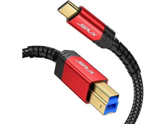 JSAUX USB 3.0 Cable B Male to USB-C, 10ft USB 3 Type B Cord Nylon Briaded Compatible with Docking Station, External Hard Drivers, Scanner and More