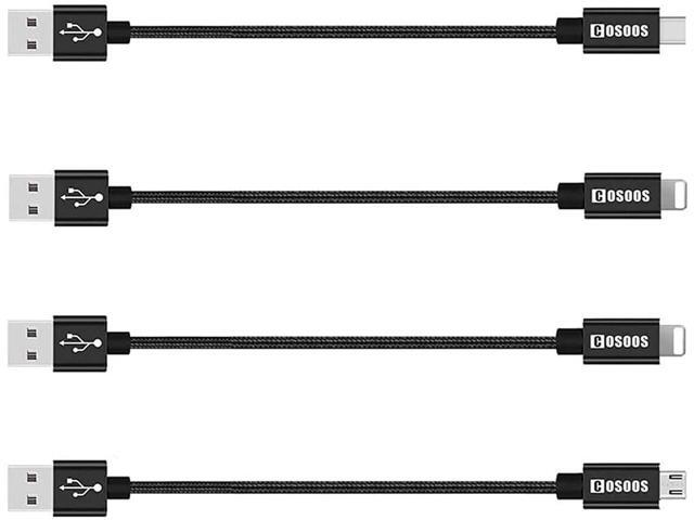 Short Cables for Charging Station, COSOOS 4 Pack Short USB Cords Include 2 lPhone Cables, 1 USB Type C Cable and 1 Micro USB Cable Compatible with...