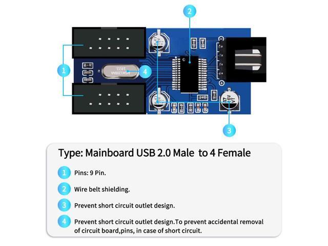 4 in 1 Internal USB Splitter Cable, Electop 9 pin USB Header Male 1 to 4 Female Extension Connector Adapter, USB 2.0 HUB Connector Port Multiplier...