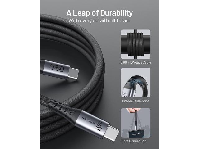 I USB C to USB C Cable 60W, [2-Pack 6.6ft] PD QC 3.0 Fast Charging USB C Cable, USB-C Nylon Braided Type C Phone Charger for Samsung Galaxy S21 S20...