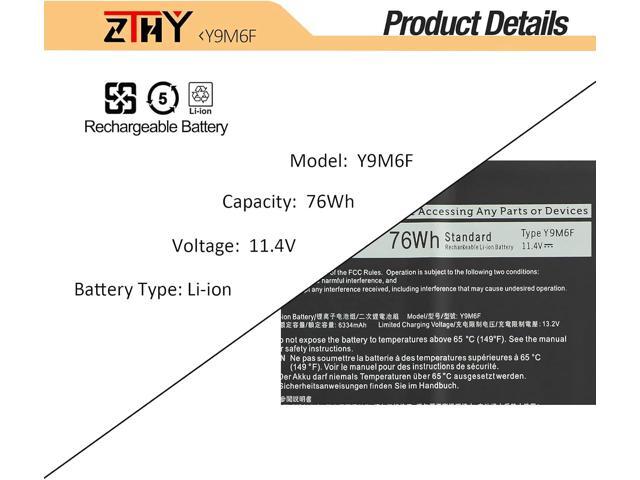ZTHY Y9M6F Laptop Battery Replacement for Dell Alienware M15 R2 P87F Alienware M17 R2 P41E Series 0Y9M6F 8K84V 08K84V P41E001 P87F001 11.4V 76Wh...