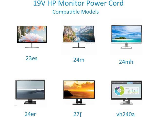 for HP Monitor Power Cord 27' 25' 23.8' 23' 21.5' 20' 19V Power Supply HP Monitor 27f 24f 22cwa 24m 23er 23es 27eb 32f vh240a 24ea 27 25vx 27es...