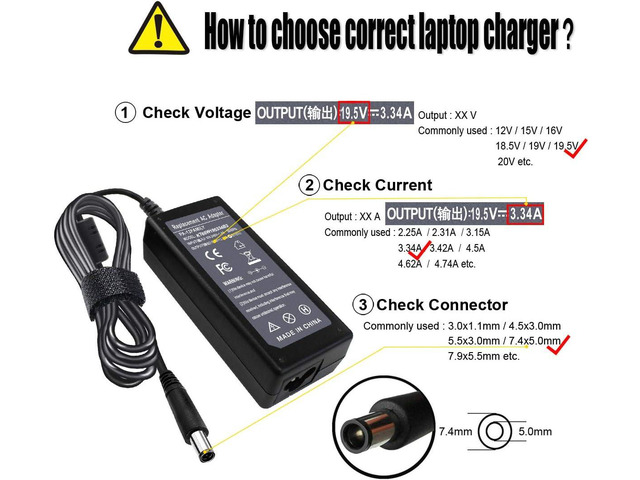 19.5V 3.34A 65W AC Adapter Charger Compatible with Dell inspiron 15R N5010 N5110 N7010 N4010 5521 5537 15 3520 3521 3531 3537 14 3421 5421 14R 5437...