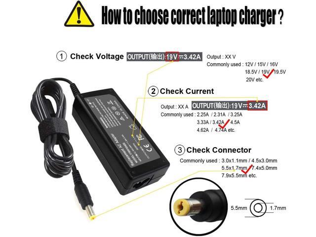 65W 19V 3.42A AC Adapter Charger Compatible with Acer Aspire V5 V3 V7 S3 E1 R3 R7 M5 E1 5349 5750 5250 7560 AS7750, Monitor S202HL H236HL G246HL...
