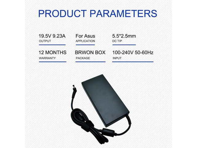 19.5V 9.23A 180W Laptop Charger for Msi A15-180P1A, for Sager NP7876 NP7856-N NP7856-S NP8956 NP8957 Notebook AC Adapter 5.5x2.5mm with Power Cord