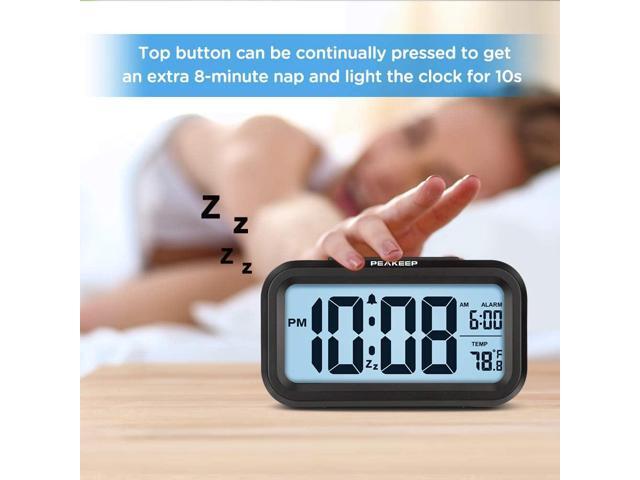Peakeep Night Light Digital Alarm Clock Battery Operated with Indoor Temperature, Desk Small Clock (Black)