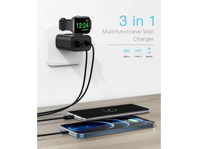 Fast Charger, 24W USB C Charger for iPhone 13/12/Mini/12 Pro Max, Wall Charger with Foldable Apple Watch Wireless Charger, PD Charger for iPhone,...