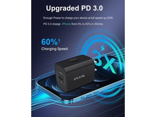 20W PD USB C Wall Charger Adapter [60W/6FT] USB Type C to USB-C Cable, Fast Charging 3.0 Block Plug Cube Brick Box, Android USBC to C Phone Power...