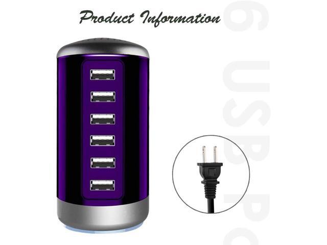 Universal USB Charger 6-Port Desktop USB Charging Station Hub with Smart Identification Technology Compatible with iPhone iPad Cell Phone...