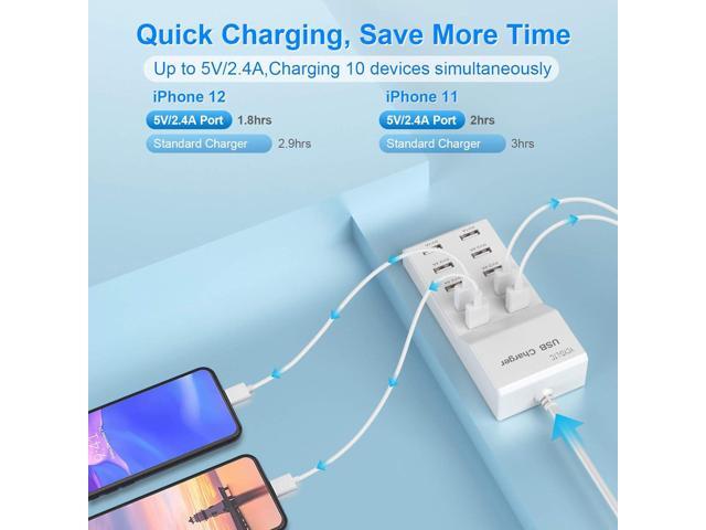USB Wall Charger USB Charging Station for Multiple Devices USB Charger 10-Ports Power Hub Strip Amazon Smart Plug Charging Dock Block for Smart...