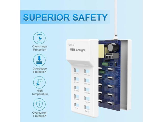 USB Wall Charger USB Charging Station for Multiple Devices USB Charger 10-Ports Power Hub Strip Amazon Smart Plug Charging Dock Block for Smart...
