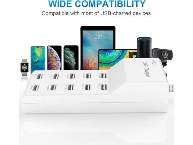 USB Wall Charger USB Charging Station for Multiple Devices USB Charger 10-Ports Power Hub Strip Amazon Smart Plug Charging Dock Block for Smart...
